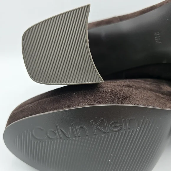 Calvin Klein Uda 2 Faux Suede Heeled Ankle Booties, Chocolate (Brown), Wmns 8.5M - Picture 13 of 16